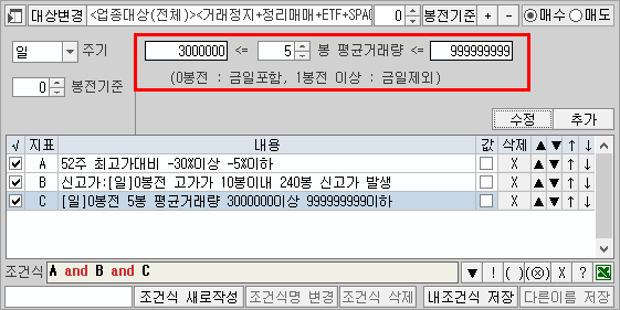 키움증권 조건검색기 화면 예시 이미지 (3)