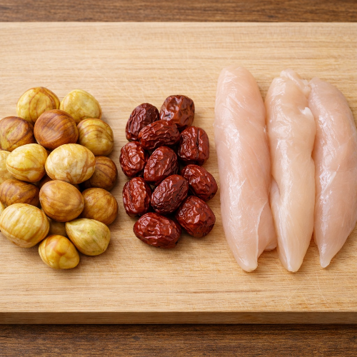 후기 이유식 닭고기 밤 대추 진밥 재료 밤 대추 닭고기 안심 손질 전