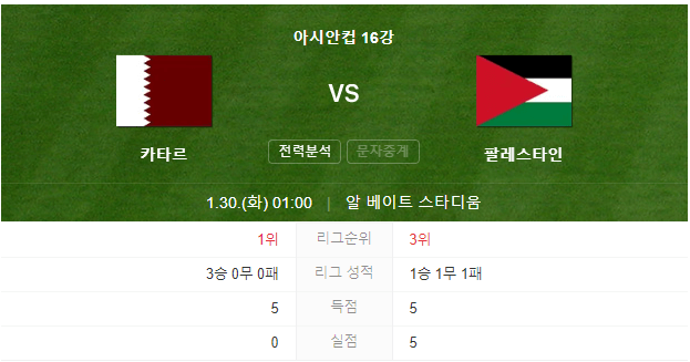 카타르 팔레스타인 16강전
