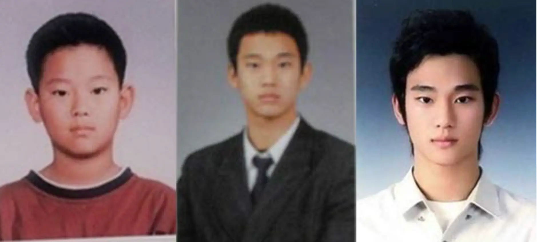 김수현-좌측 초등학교 중간 고등학교 우측 대학시절 김수현 사진