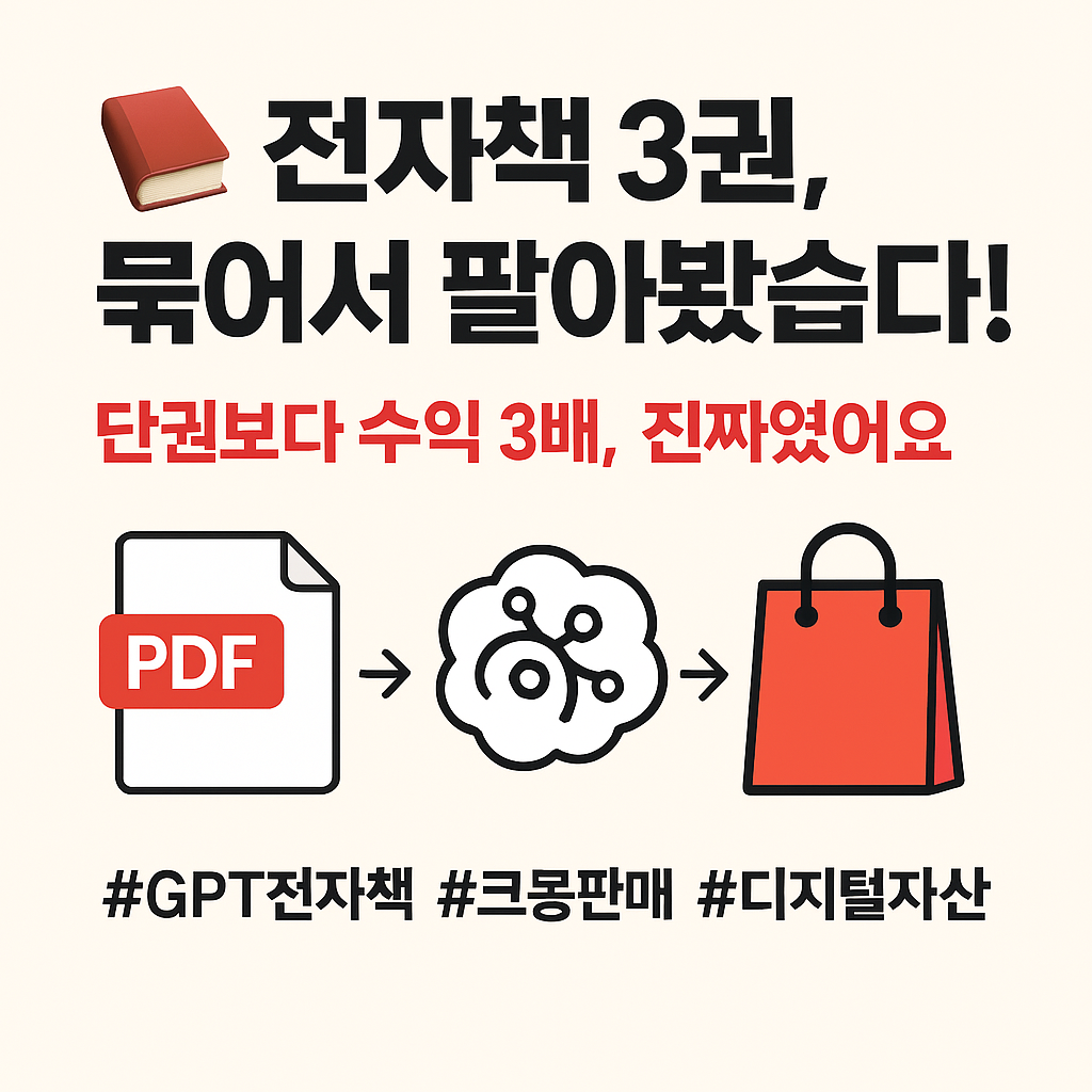 전자책 3권 묶어서 팔아보니, 수익이 3배가 된것을 이미지로 만든 사진