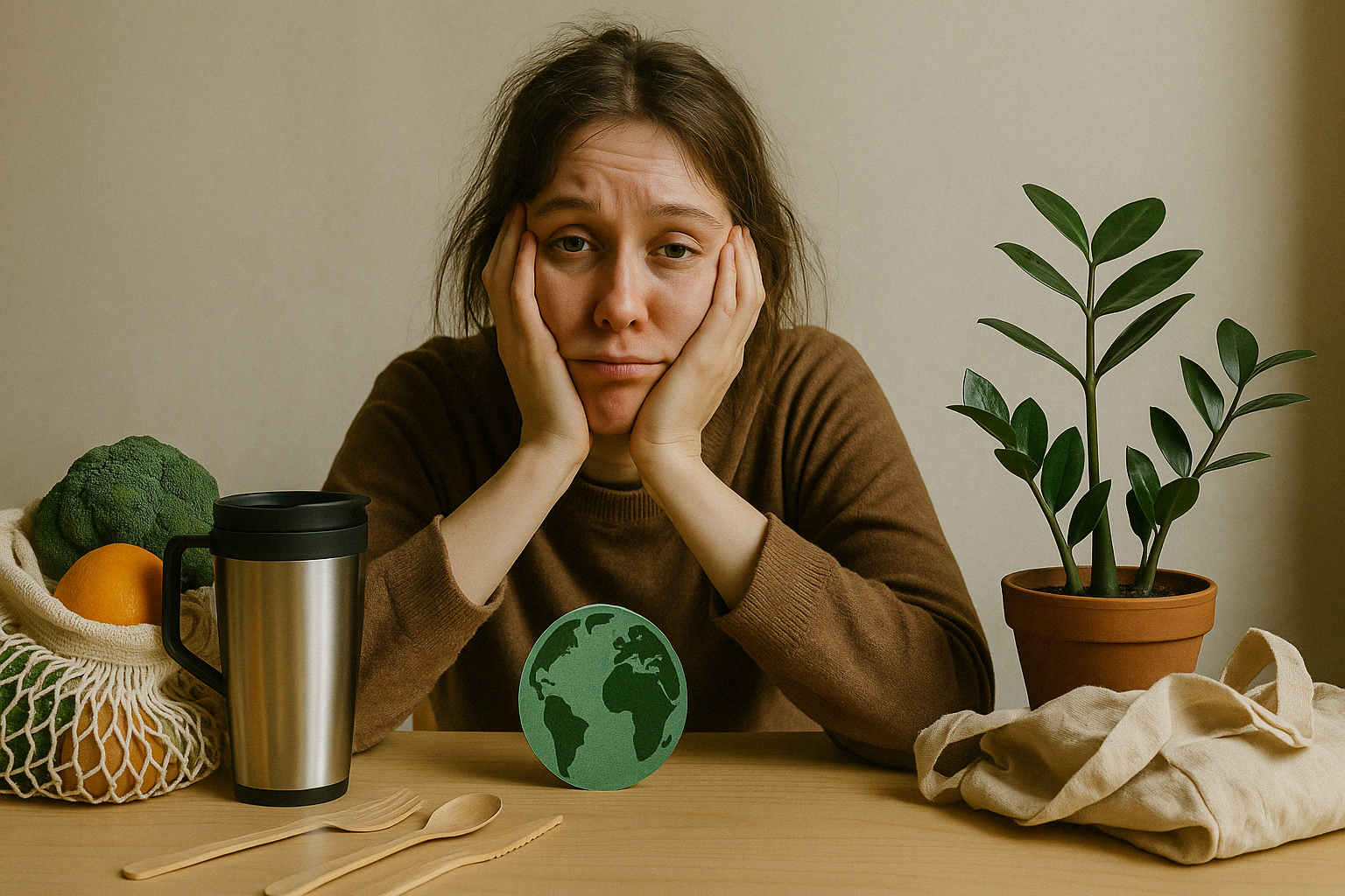 친환경 소비에 지친 사람(Ai생성이미지)