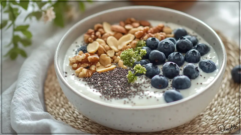 이명에-좋은-음식인-블루베리와-견과류를-올려-만든-요거트-사진
