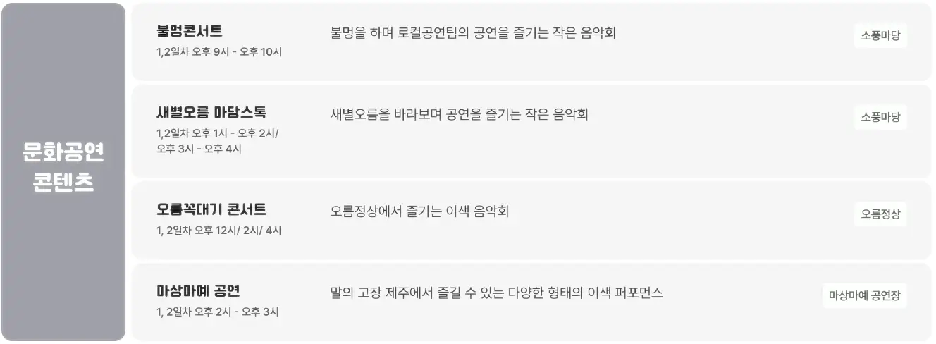 들불축제 문화콘텐츠 일정표 이미지