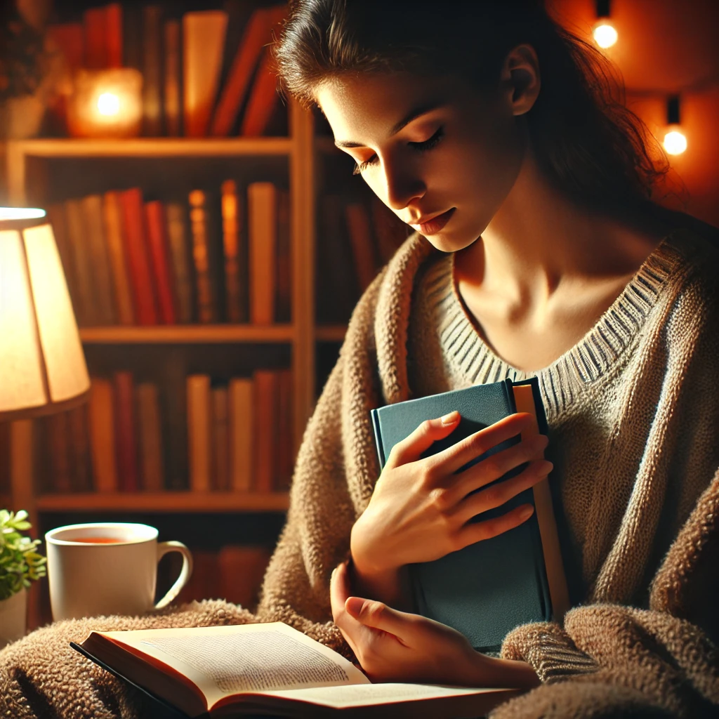 독서로 위안을 받는 사람을 설명하는 사진.