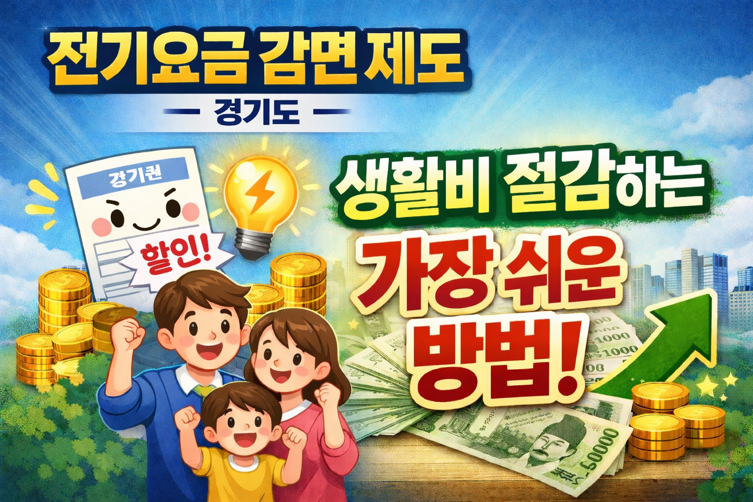 경기도-가장 쉬운 생활비 절감 방법, 전기요금 감면제도에 환호하는 가족