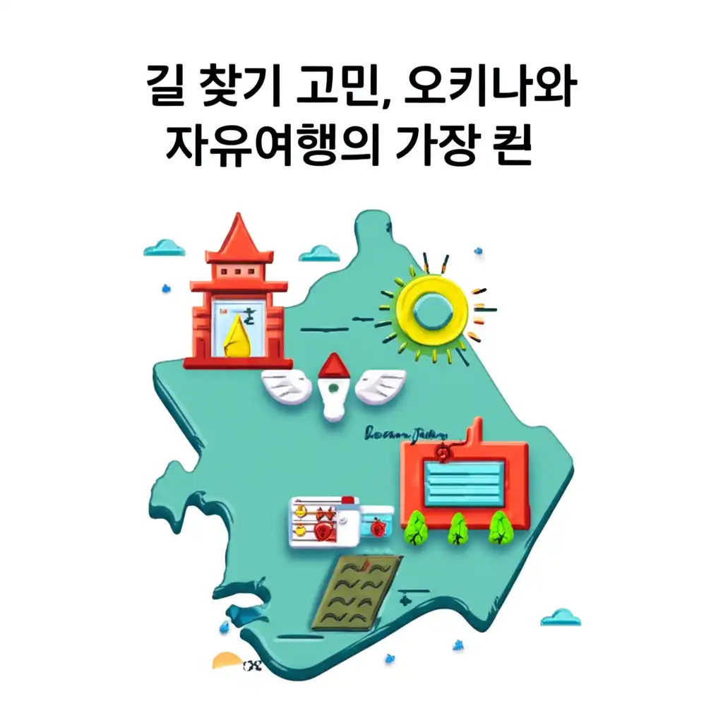 오키나와 현지에서 일본어 지도 해독에 어려움을 겪는 여행객의 난감한 표정 이미지