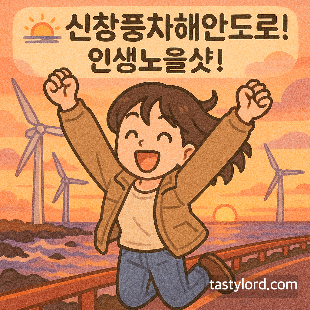 신창풍차해안도로: 석양이 아름다운 바다
