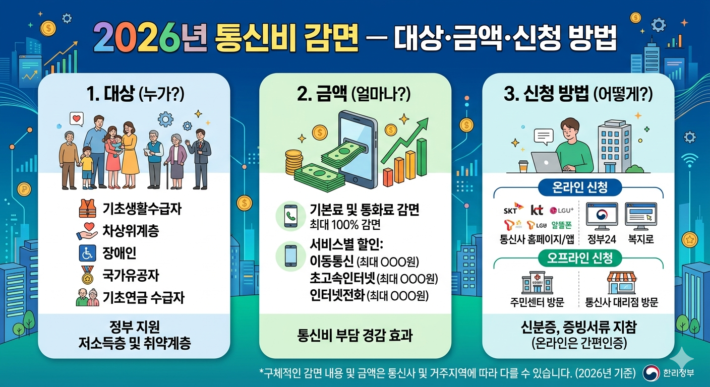 2026 통신비 감면 대상 금액 신청 방법 인포그래픽