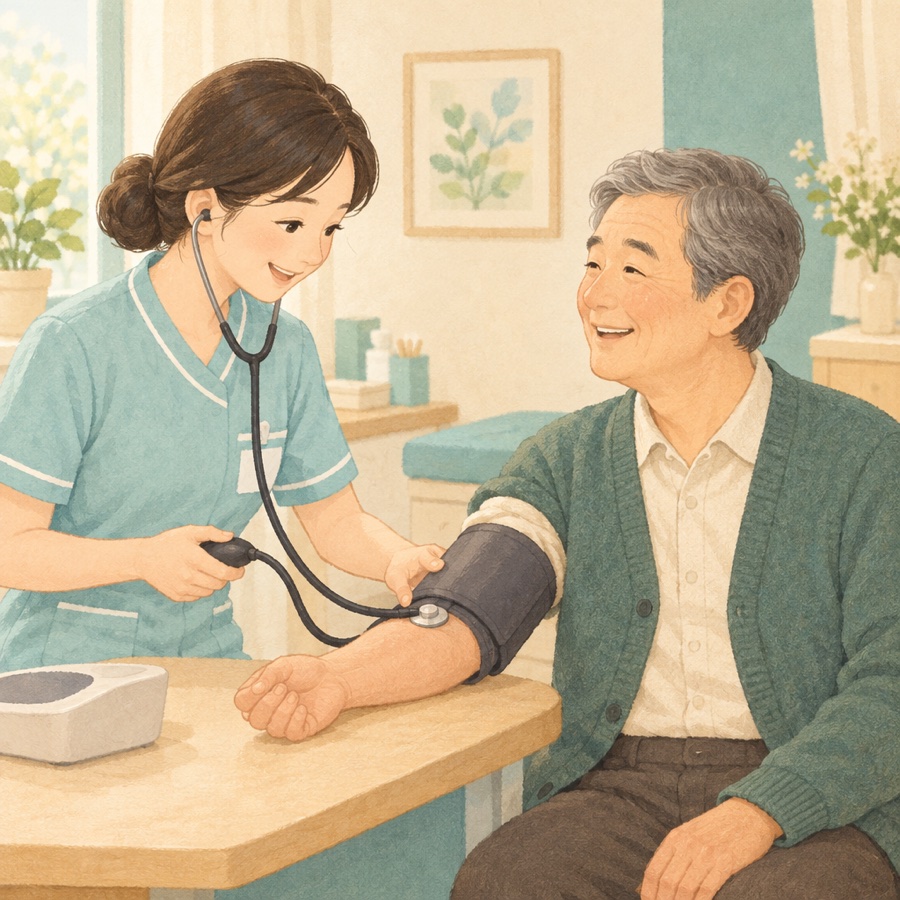 건강검진에서 혈압을 재는 모습