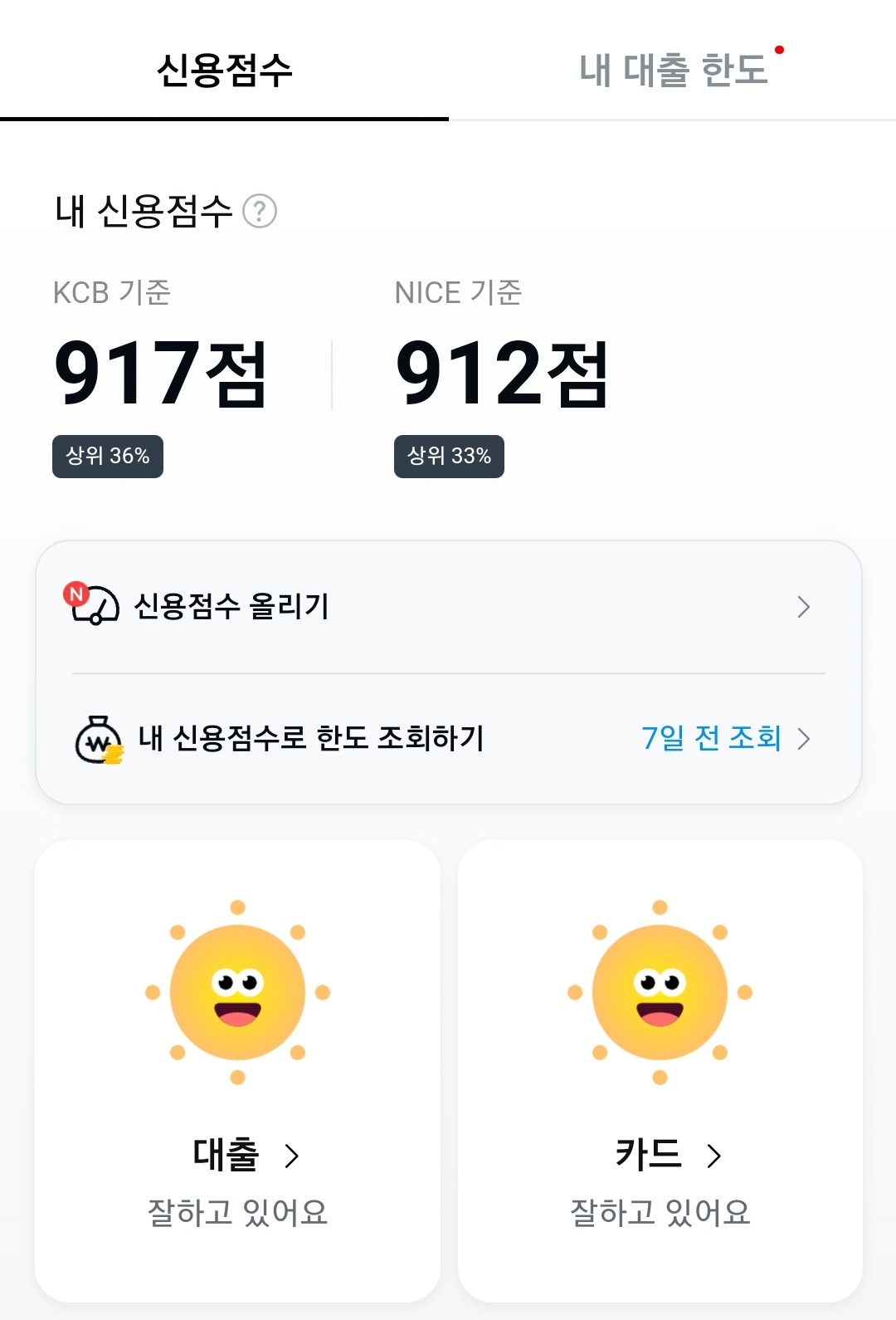 신용점수 확인 화면