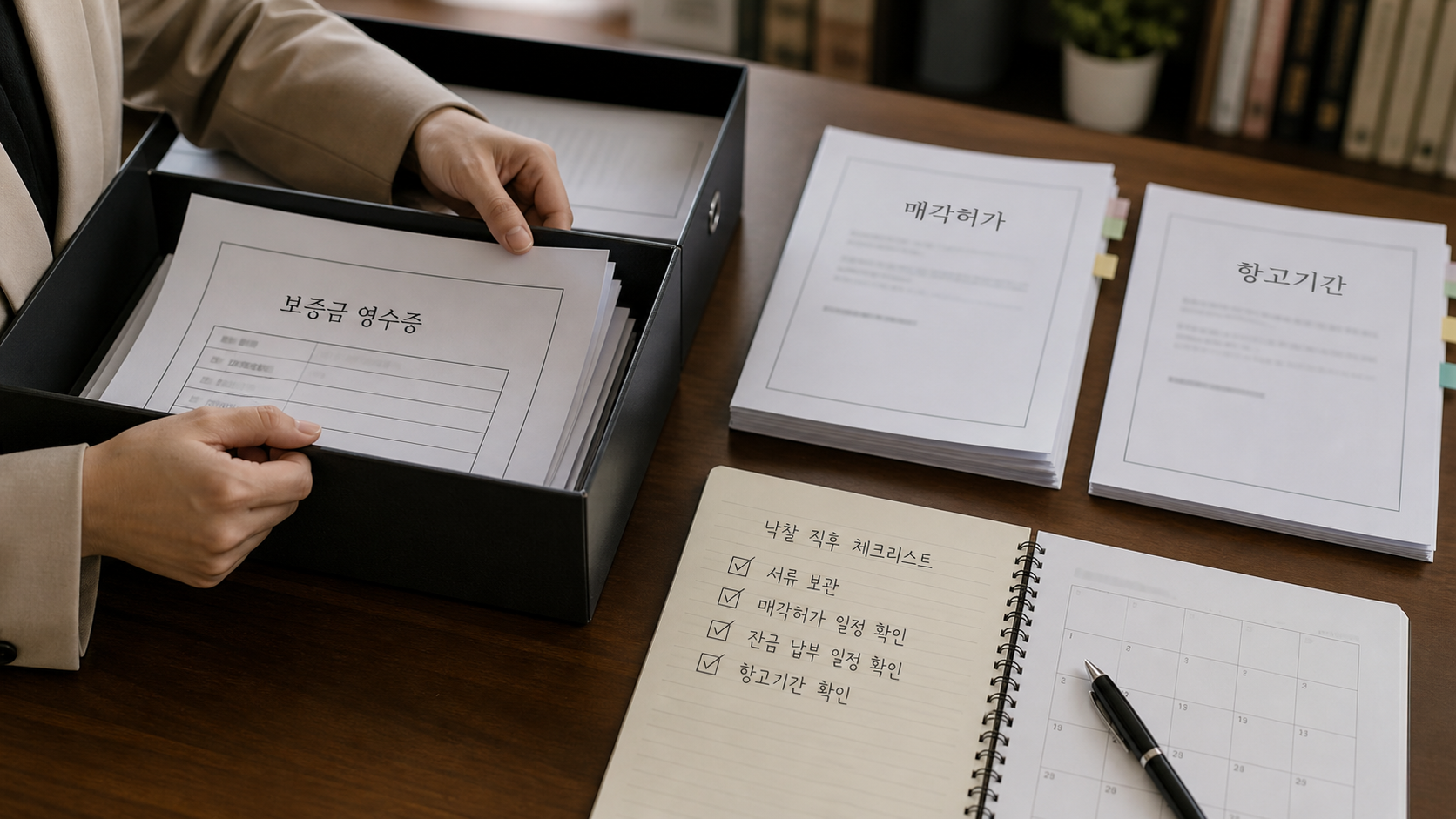 보증금 영수증와 매각허가를 법원 서류에서 확인하는 모습