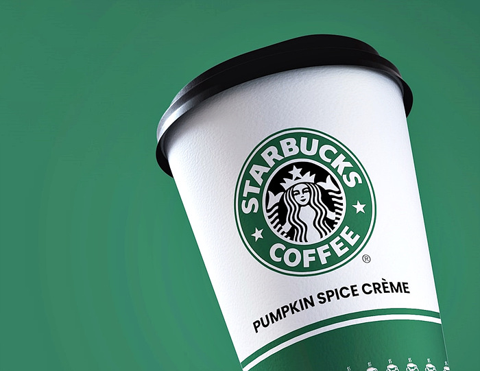 스타벅스-테이크아웃-커피컵이-녹색-바탕화면-위에-떠있다