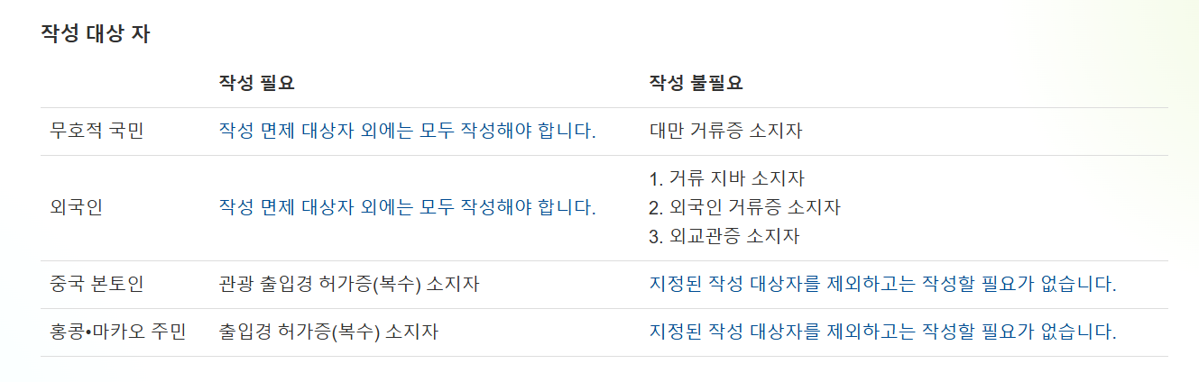 대만 입국신고서, 3분만에 끝내는 최신 작성법