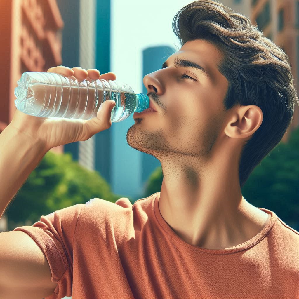 시원한 물을 마시는 사람의 모습