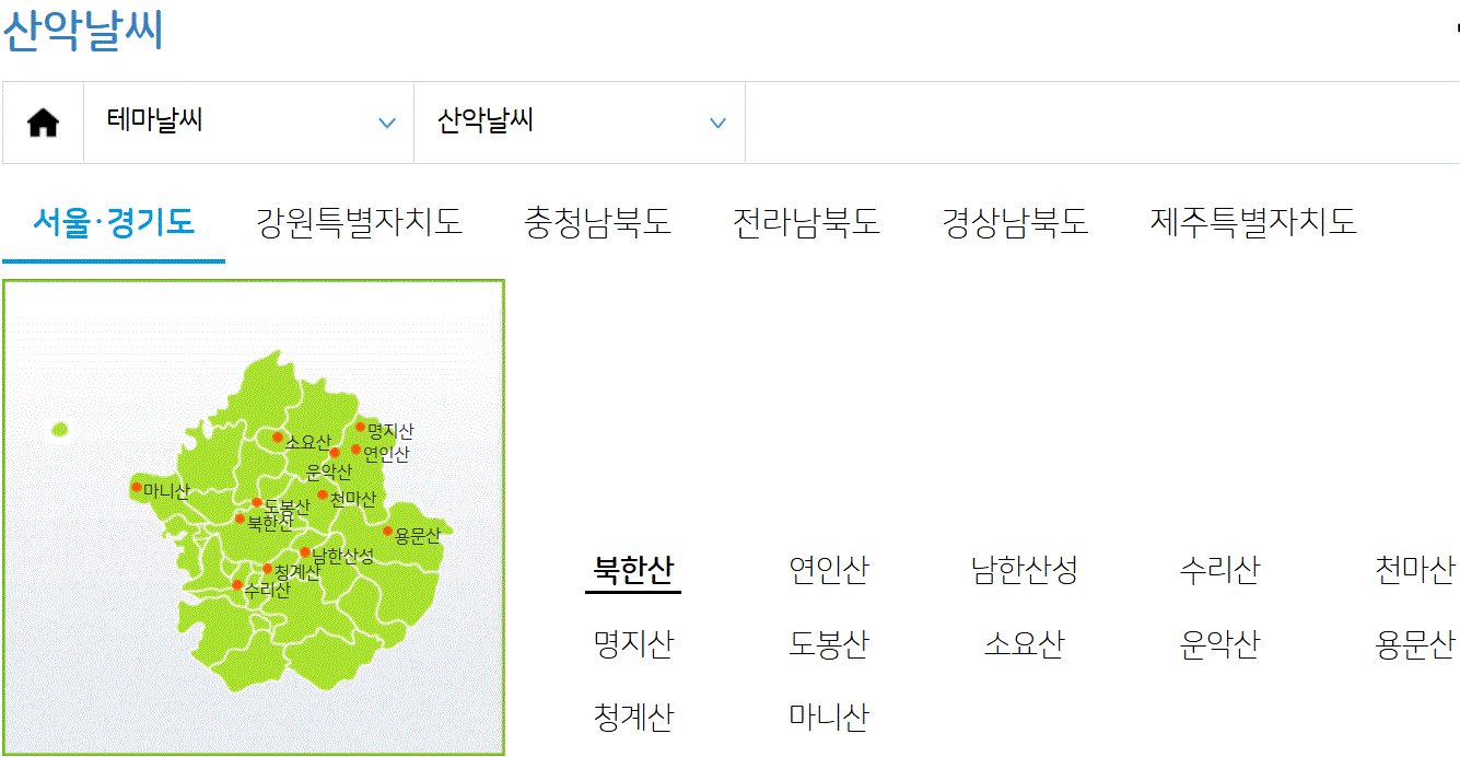 지역별 주요산 날씨 확인