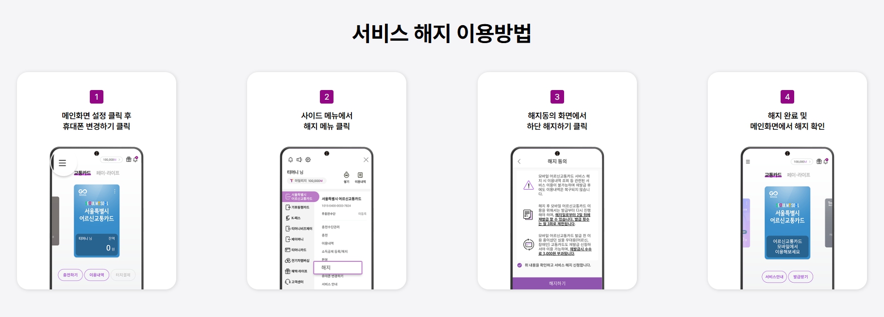 서울시 어르신 모바일 교통카드 해지 방법