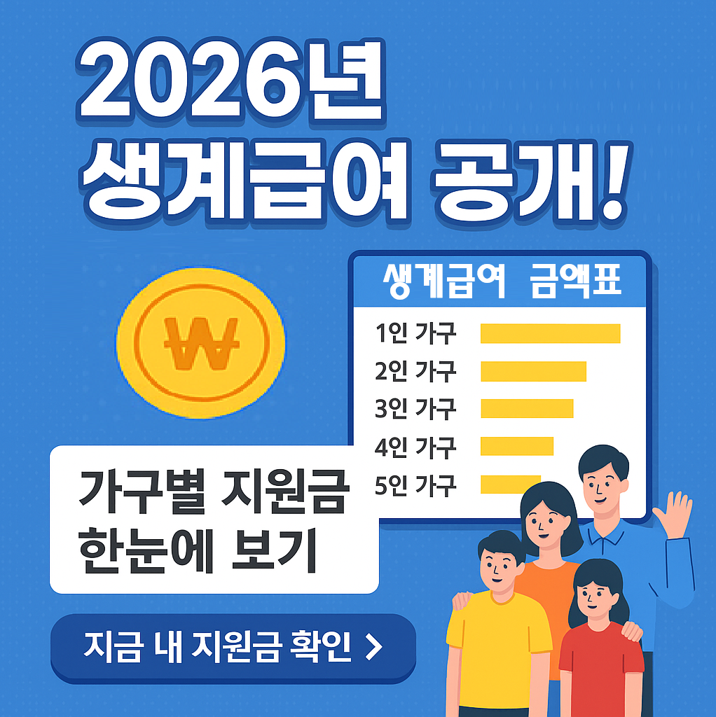 1인~6인가구 생계급여 예상 지원액 한눈에 보기 (2026년 기준)