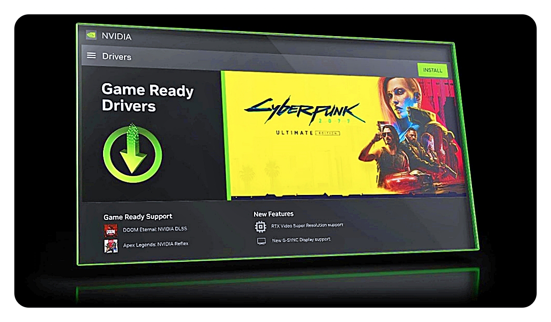 NVIDIA App 홈 화면과 그래픽카드 최적화 기능