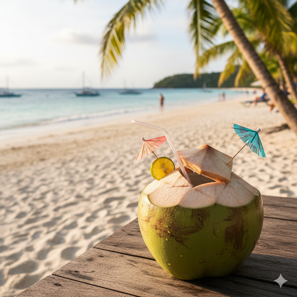보라카이 해변에서 먹는 코코넛 쥬스