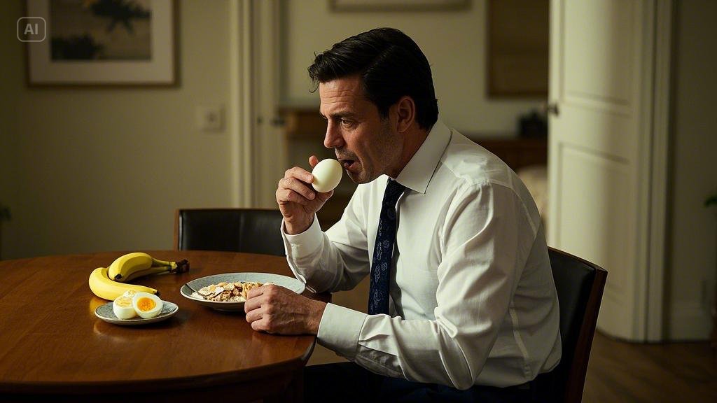 A man is about to eat an egg.