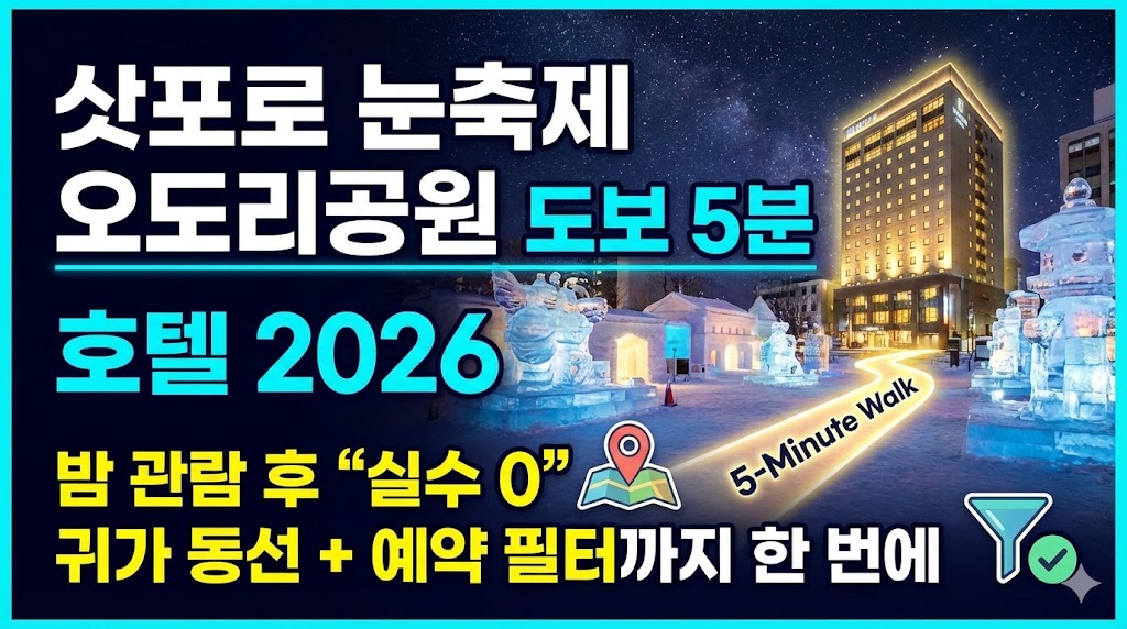 삿포로 눈축제 오도리공원 도보 5분 호텔 2026밤 관람 후 “실수 0” 귀가 동선 + 예약 필터까지 한 번에