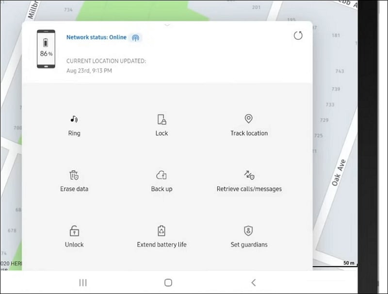 삼성폰의 SmartThings find 웹사이트의 메뉴들