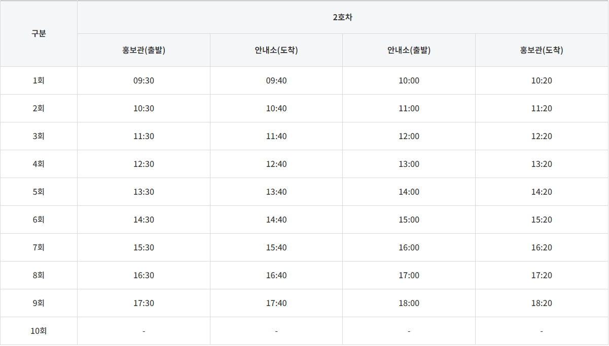 새만금홍보관 셔틀버스 시간표_2호차