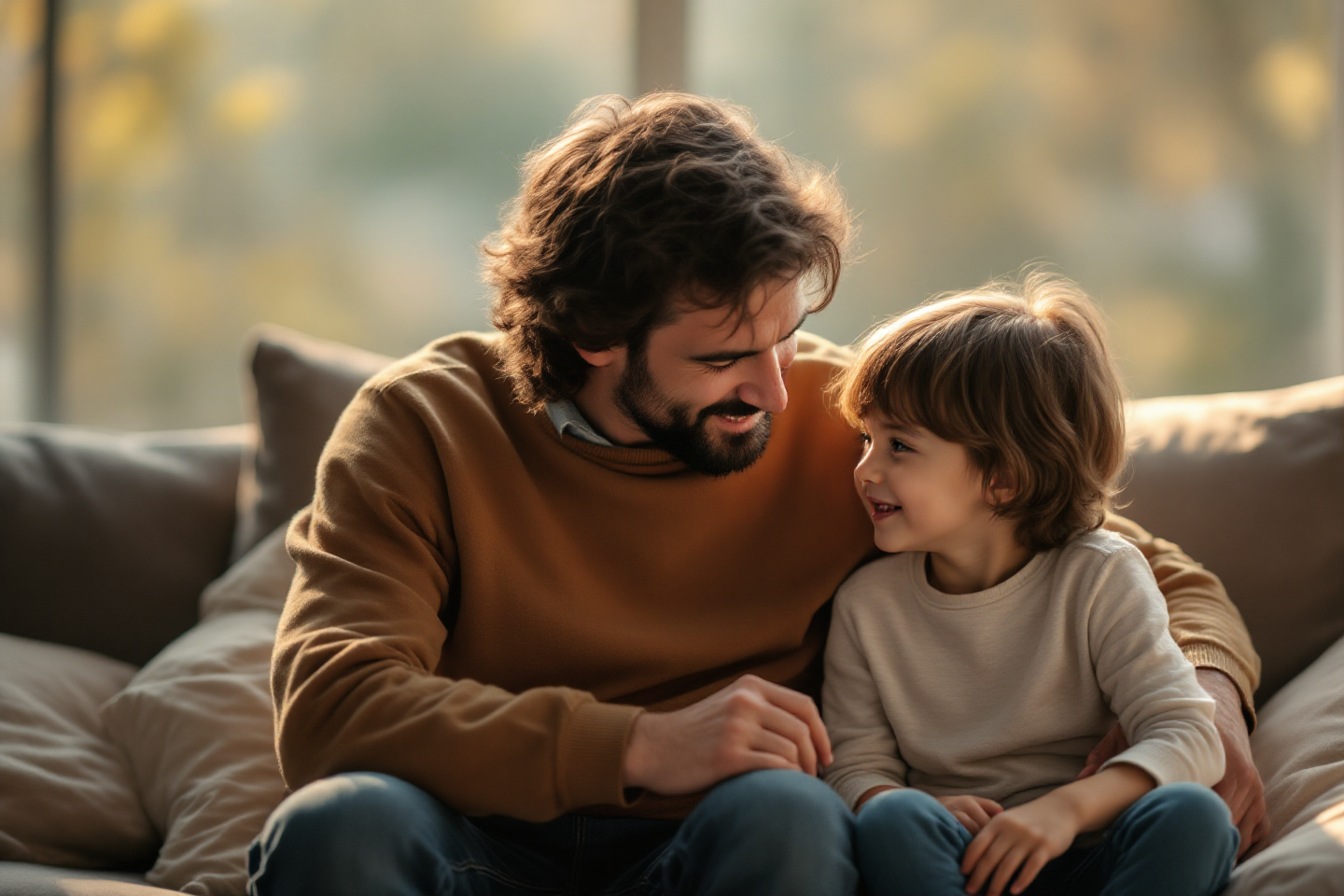 아이와 아빠가 대화하는 모습