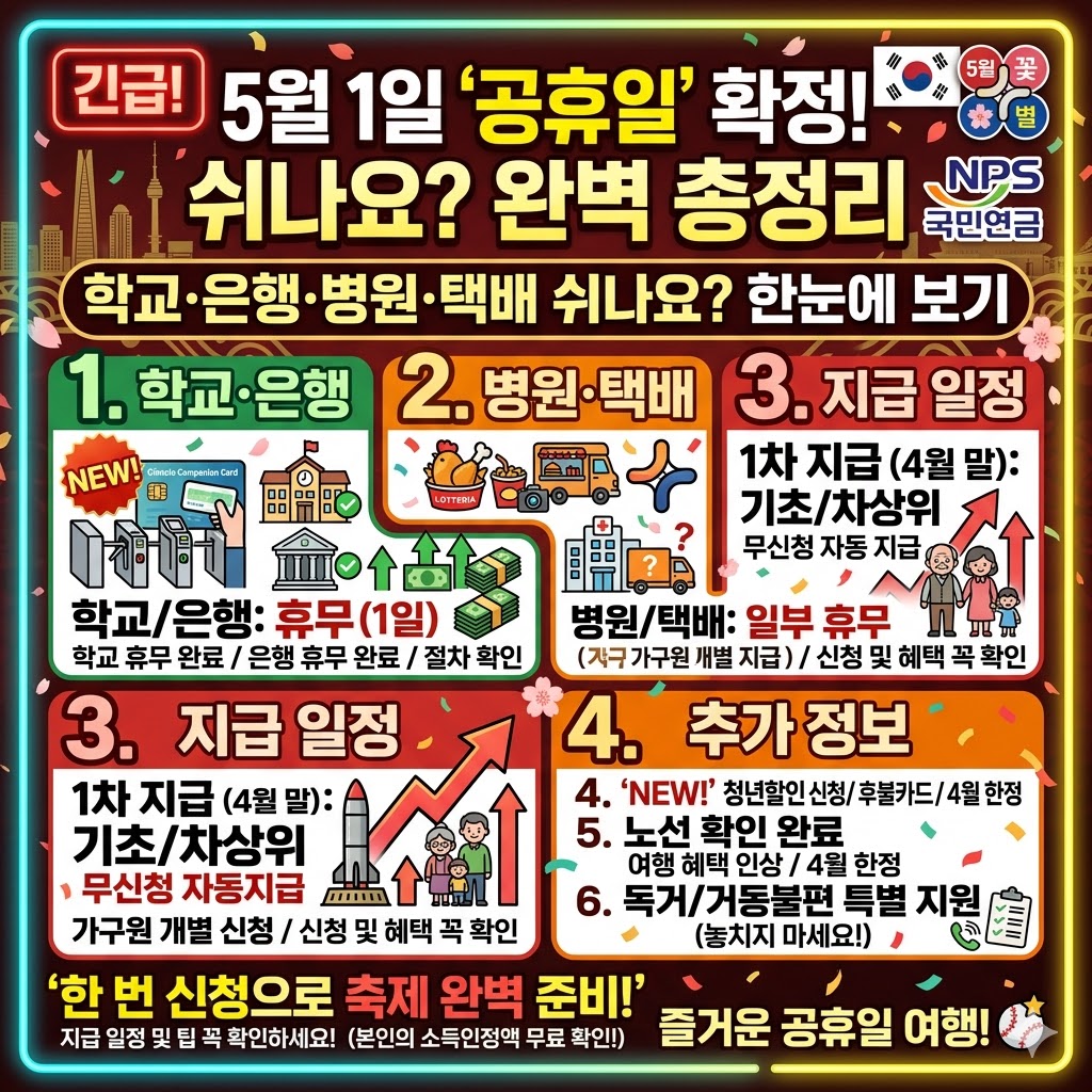 5월 1일 공휴일 확정, 학교·은행·병원·택배 쉬는지 한눈에