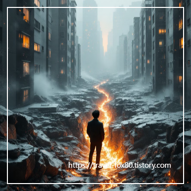 지진이 난 현장에 남성