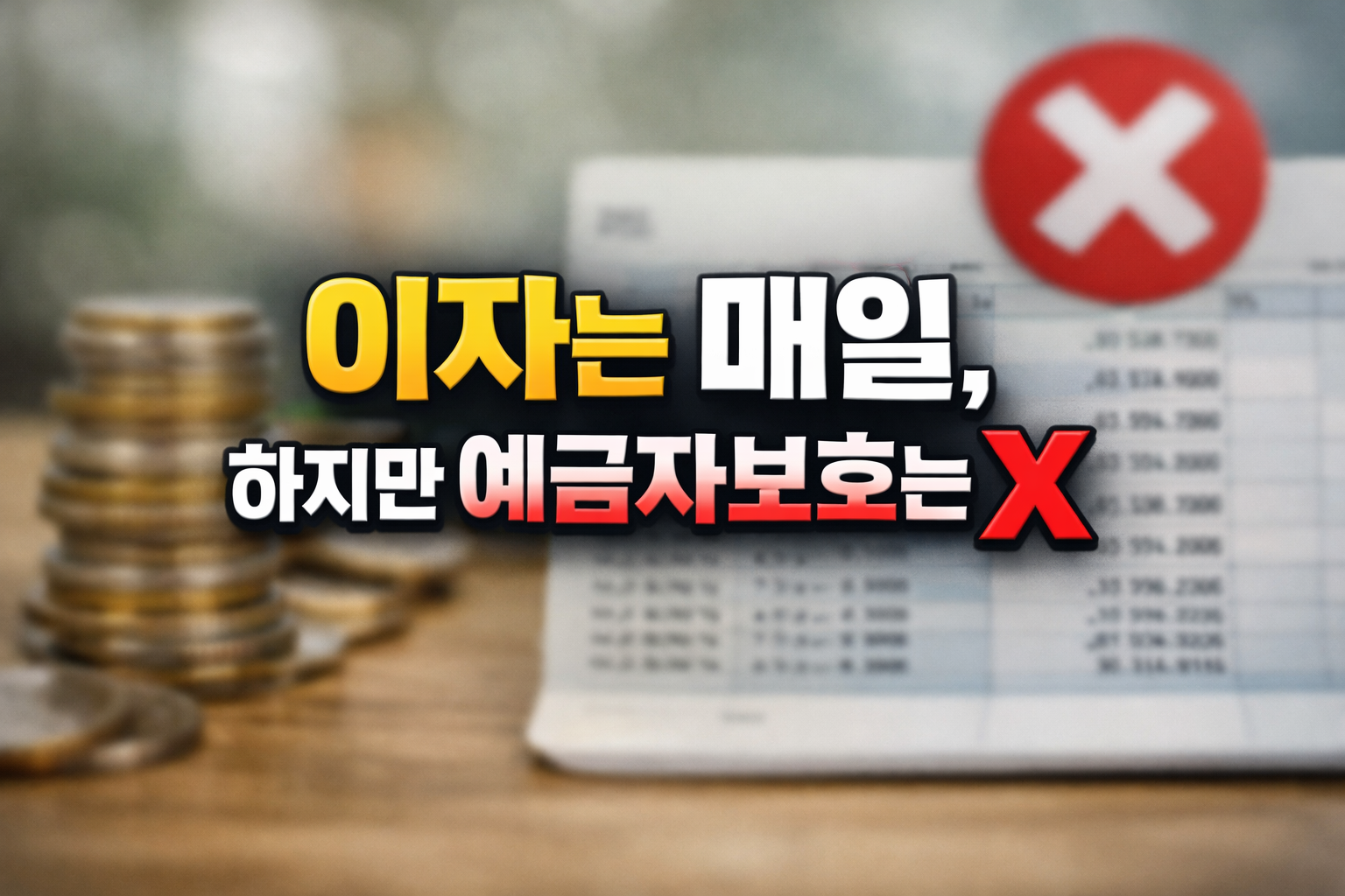 CMA 예금자보호 비적용 설명 이미지, 이자 계산 내역과 빨간 X 표시로 예금자보호 제외를 강조한 썸네일