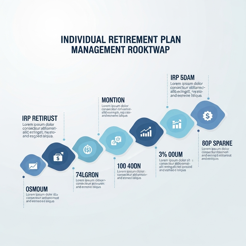 성공적인 은퇴를 향한 IRP 운용 로드맵. 위험 관리, 리밸런싱, 인출 전략 등 핵심 단계를 시각적으로 보여줍니다.