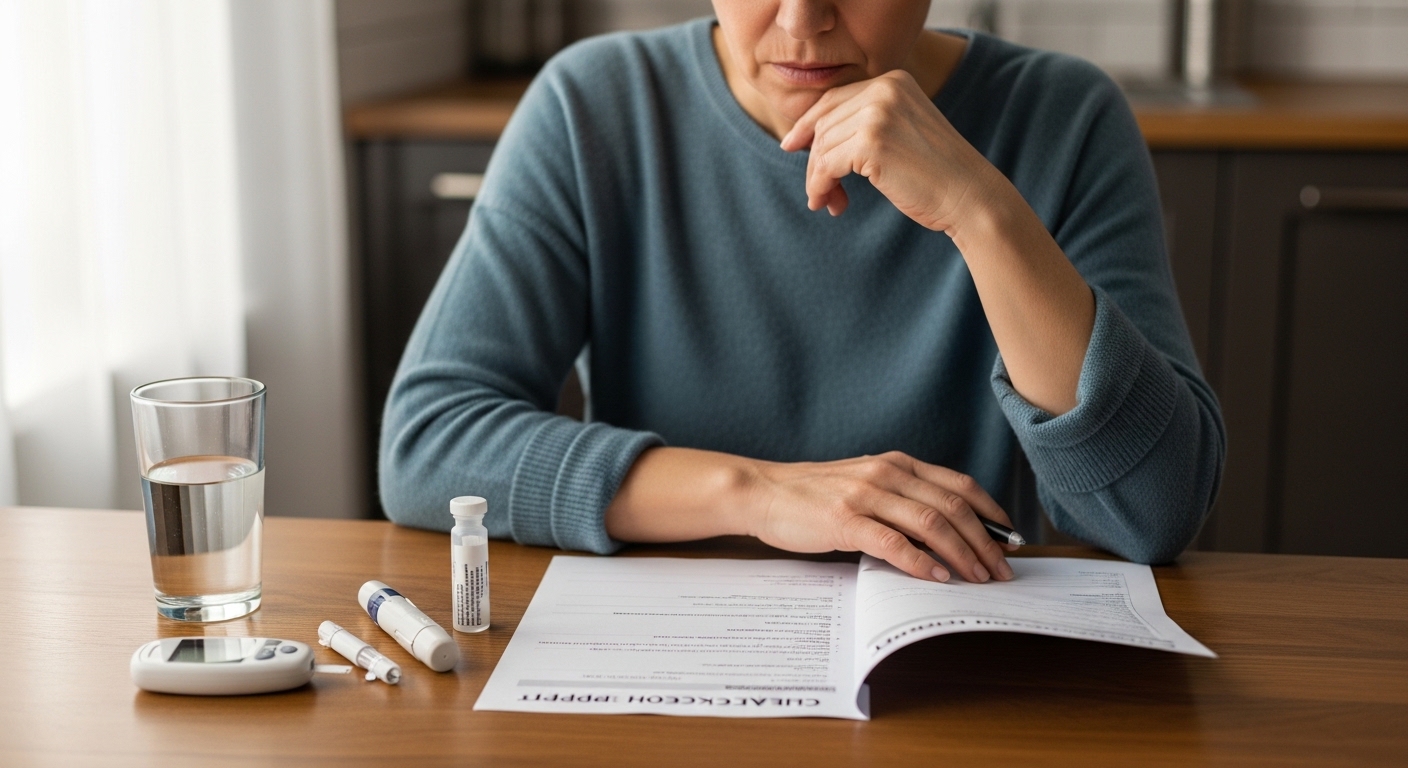 당뇨체크지를 확인하고 있다