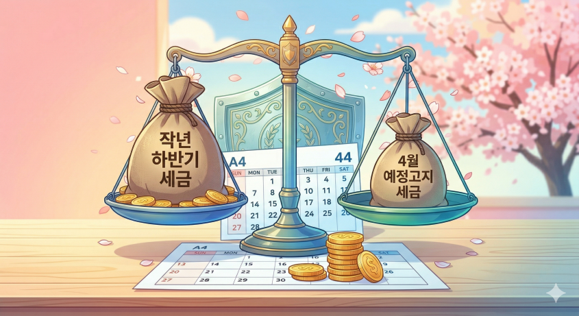 작년 세금의 절반을 4월에 미리 내는 부가세 예정고지 개념도