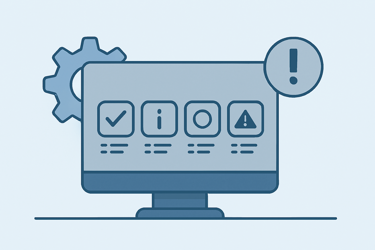 서버 랙에서 계층적으로 흐르는 로그 레벨 아이콘을 구조적으로 표현한 일러스트