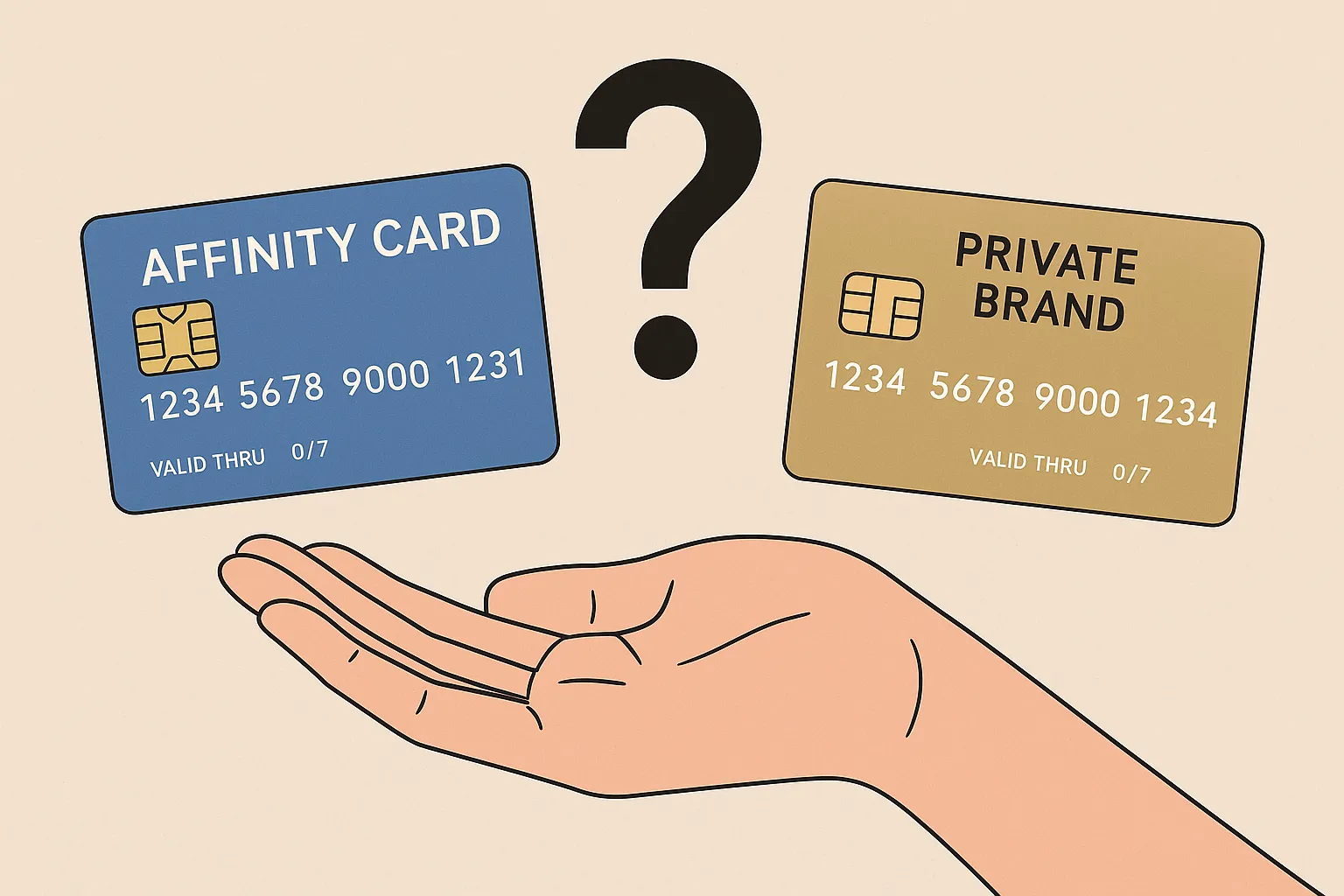 제휴카드와-프라이빗브랜드카드를-양손에-들고-비교하는-일러스트