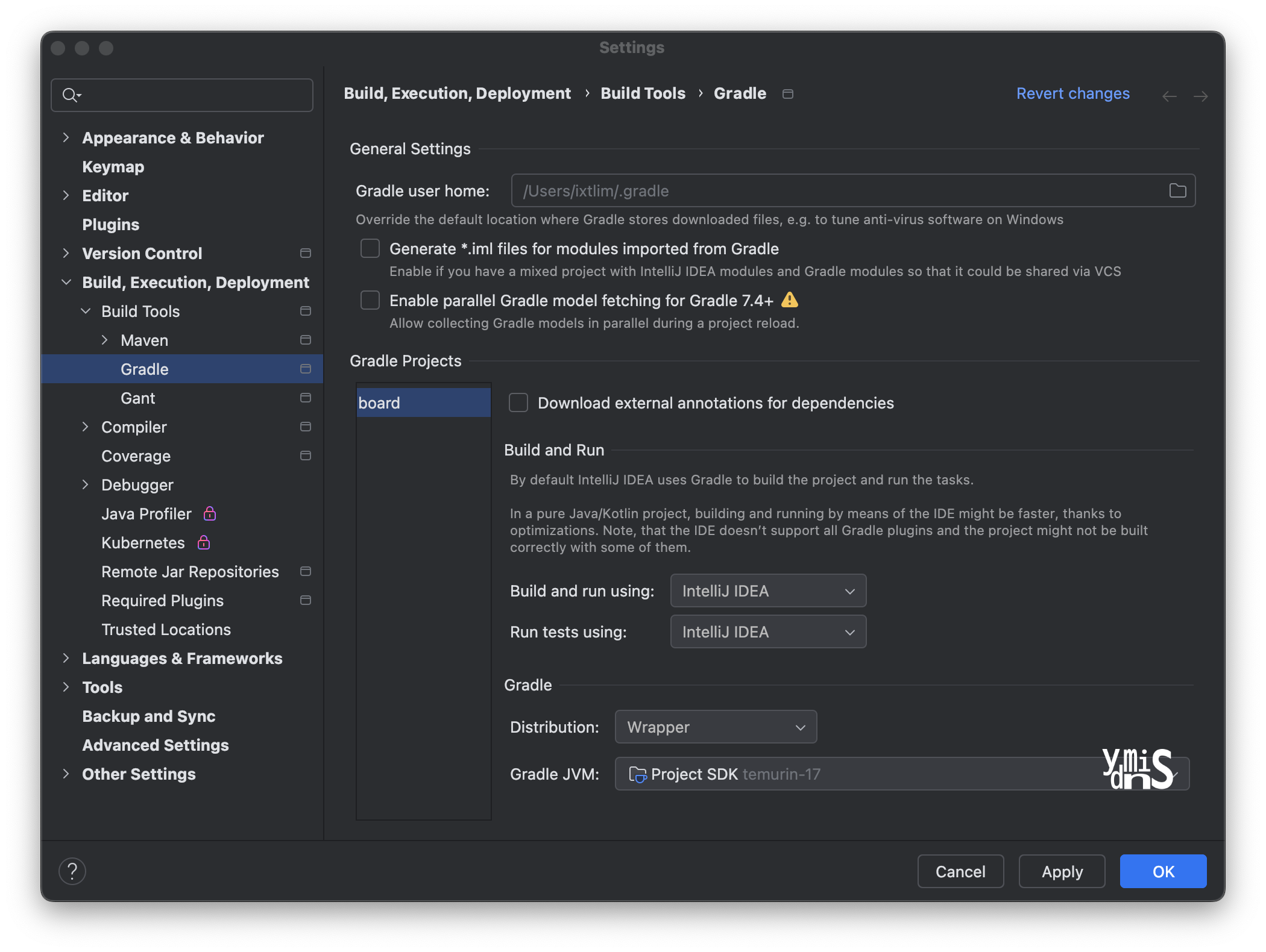 Seetings - Gradle Projects에서 모두 IntelliJ로 선택된 모습이다.