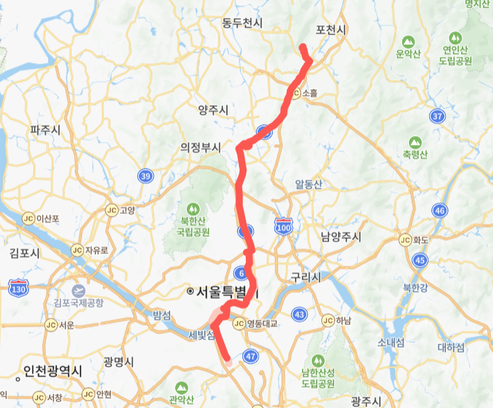 서울-포천-3100N번-버스-노선-지도