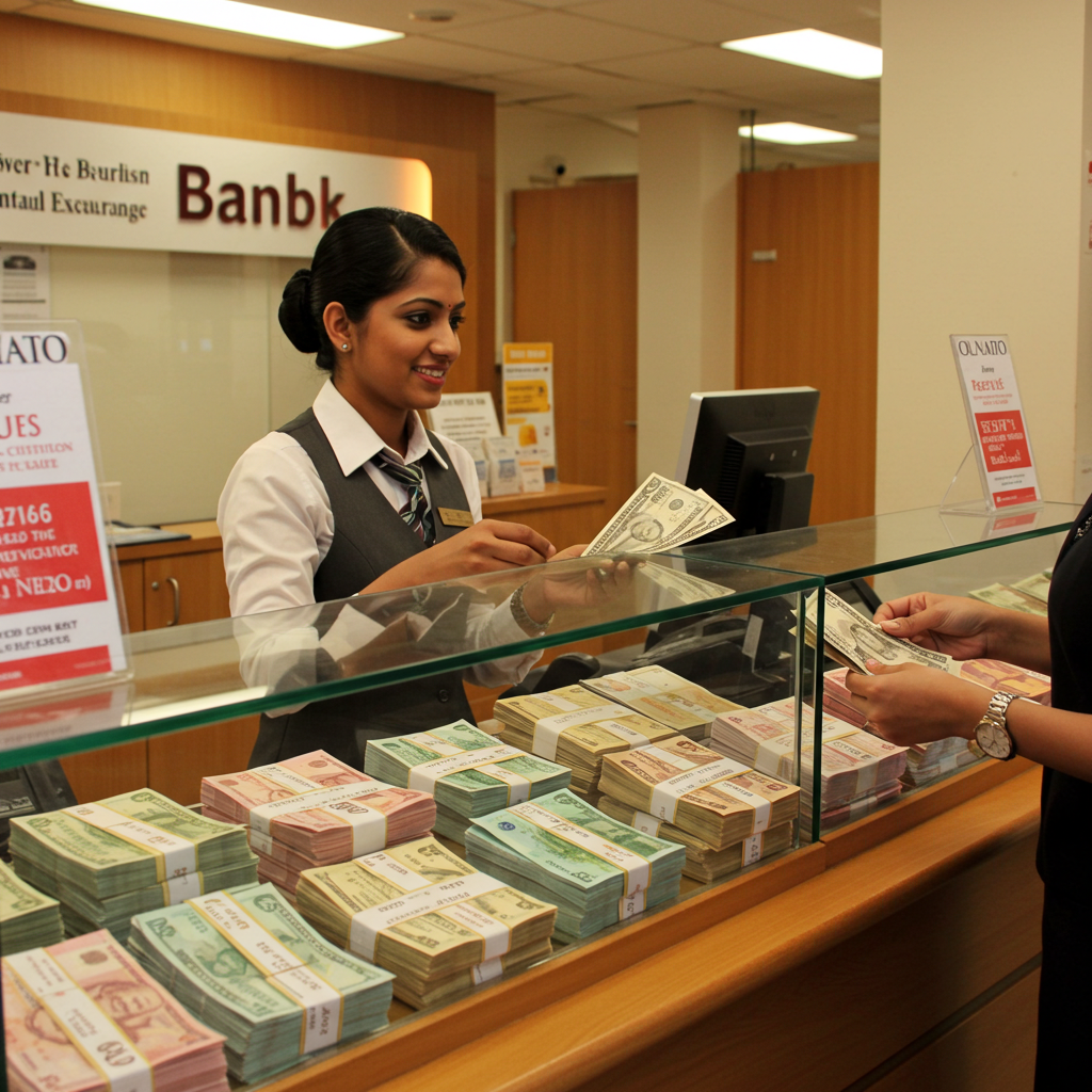 은행 창구에서 외화를 환전하는 모습