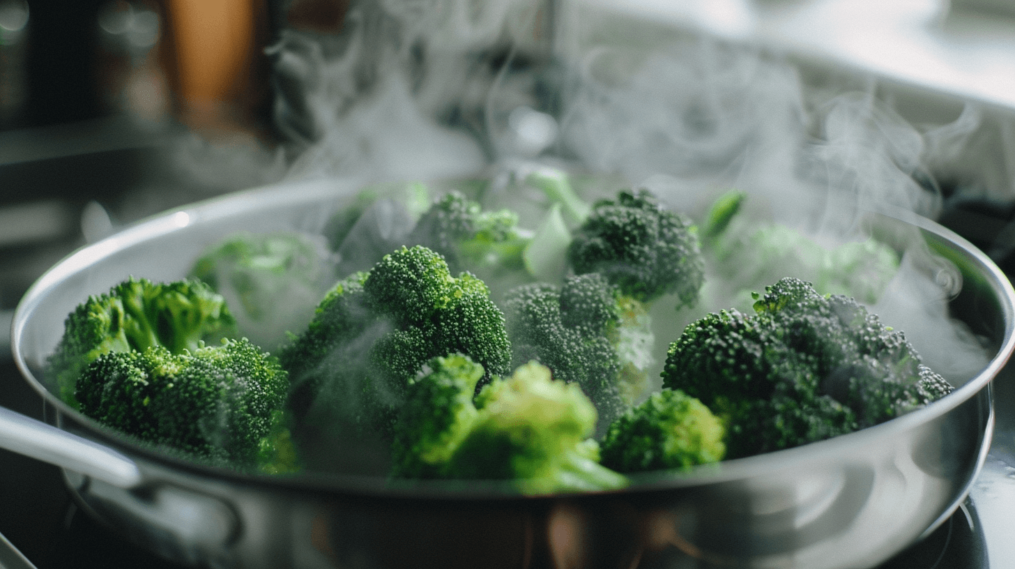 스테인리스-찜통에-담긴-브로콜리-사진