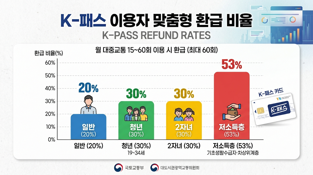 K-패스 유형별 환급 비율 청년 다자녀 저소득층