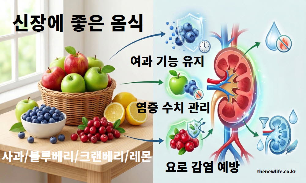 신장에 좋은 음식 과일을 설명하는 이미지