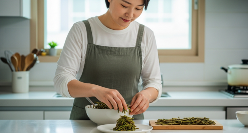 고사리 반찬 준비 모습