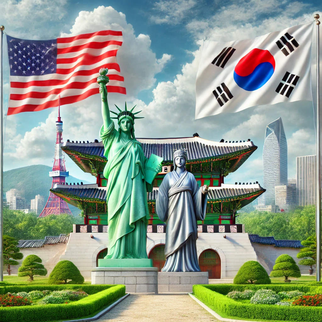 미국과 한국의 문화적 유대를 실제처럼 표현한 그림