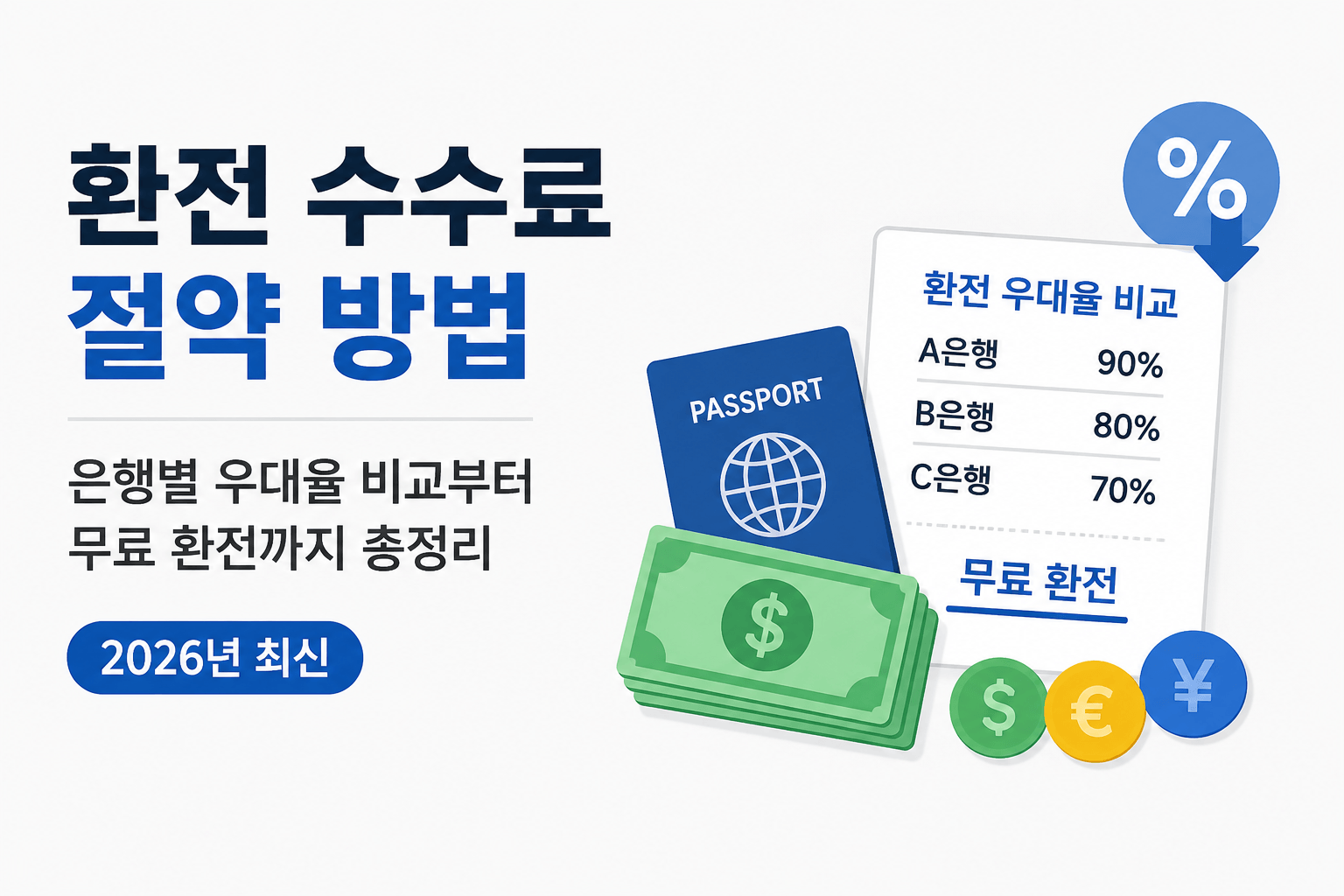 환전 수수료 절약 방법 &mdash; 은행별 우대율 비교부터 무료 환전까지 총정리 (2026년)