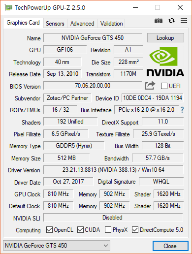 구형 GTS 450 그래픽카드 사진