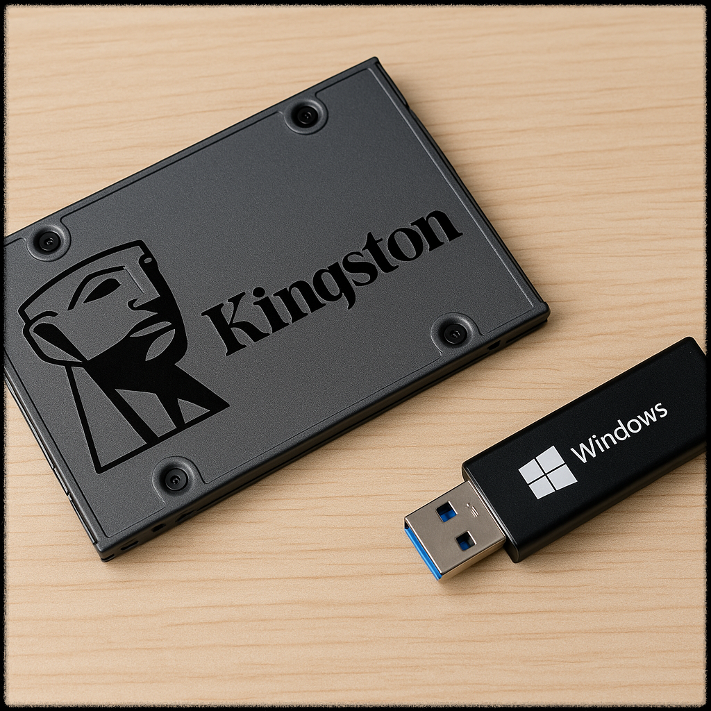 SSD와 Windows 설치용 USB의 모습