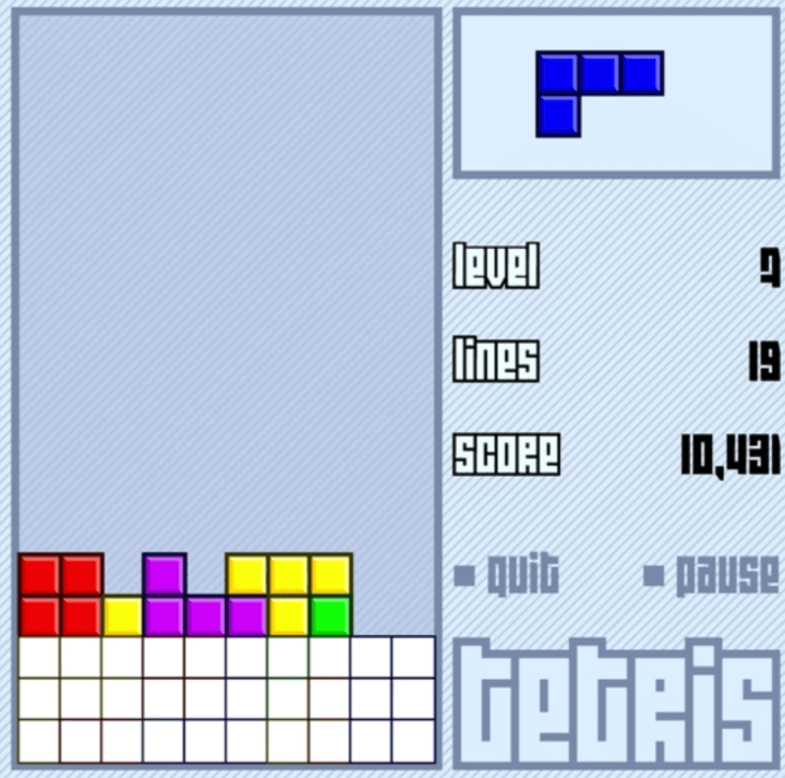 테트리스-무료게임하기-플래시게임-플레이-블록을-아래로-떨어뜨려-빈칸을-메꿔-가로-세칸을-지우는-화면