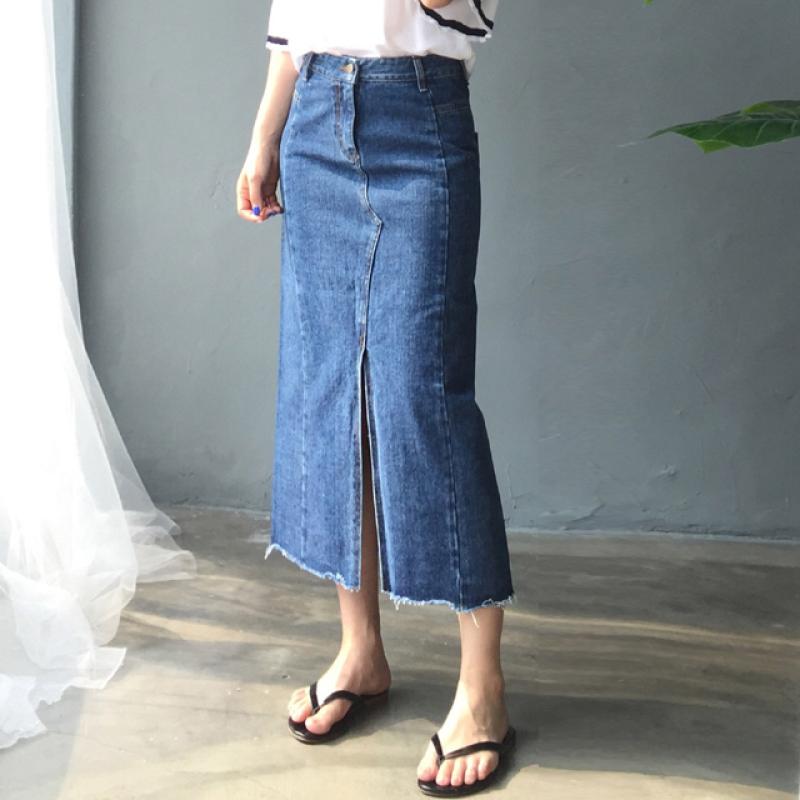 앞트임 롱 데님스커트 청치마